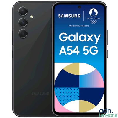 Le smartphone Samsung A45 5G est présenté en noir