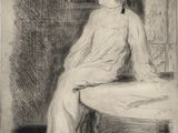 une image représentant le dessin d'une femme assise à une table