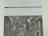 a black and white drawing of a street scene