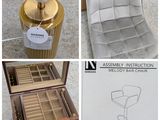 plusieurs photos d'une chaise et d'une table sur laquelle est posée une lampe