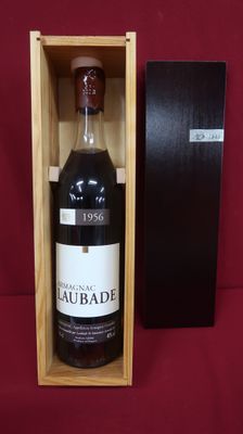a bottle of wine in a wooden box on a red background