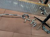 a pair of scissors and a pair of scissors laying on the floor