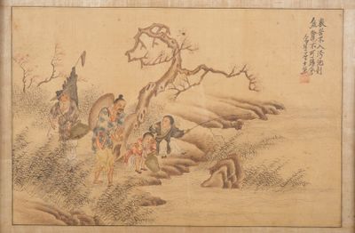 Chine, XXe siècle, Trois encres et couleurs sur tissu, repré…