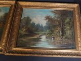painting of a river scene with a couple of horses by a stream