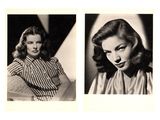 two black and white photos of a woman in a striped shirt