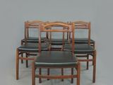 lot de six chaises de salle à manger danoises en teck avec assise en cuir noir