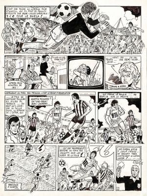 une bande dessinée en noir et blanc représentant un footballeur