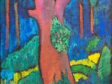 an oil painting of a tree in a forest at night