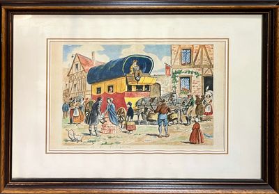 D'après un dessin d'Alsace, "L'arrivée de la diligence".