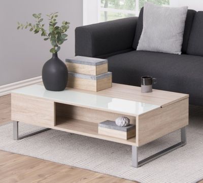 Table basse plateau relevable YOYCE, couleur naturel et blan…