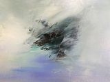 peinture abstraite représentant une vague déferlant dans l'océan par temps nuageux