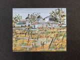 an image of a painting of a house in the middle of a field