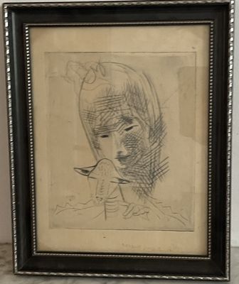 École XXe siècle Visage féminin et mouton