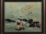 une peinture à l'huile représentant un troupeau de vaches dans un champ