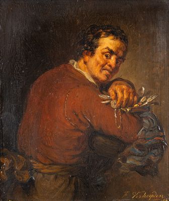 une image représentant un tableau d'un homme tenant un couteau à la main