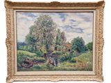 une image représentant un tableau représentant un paysage avec une rivière et des arbres