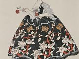 a drawing of a woman in a dress with flowers on it
