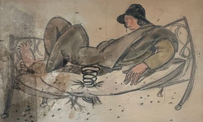 un tableau représentant une femme allongée dans un lit