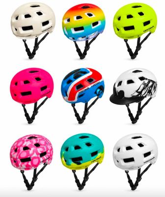 a close up of a group of helmets on a white background