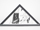 une photo en noir et blanc représentant un triangle sur lequel figure un dessin