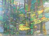 a picture of a painting of trees in a forest