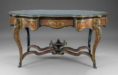 a small table with a glass top on a grey background
