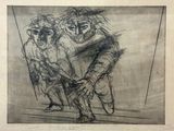 an image of a drawing of a man and a woman riding on a horse