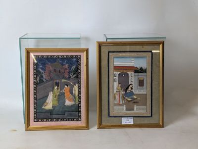 two framed pictures of a woman and a man on the street