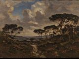 une image représentant un tableau représentant un paysage avec des arbres et de l'eau