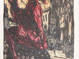 un dessin représentant un homme et une femme en robe rouge