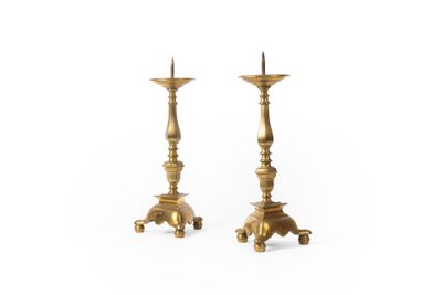 pair of antique brass candlesticks