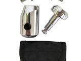 an image of a metal device with a black pouch and keys