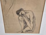 a picture of a drawing of a woman sitting on the floor