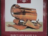 an advertisement for barclay ' s bank s a, a private exhibition of sculpture contempories
