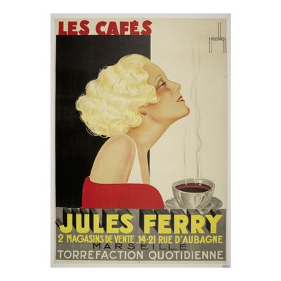 an image of a poster advertising a cafe with a woman drinking a cup of coffee