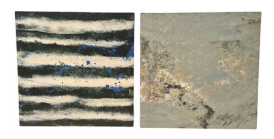 deux tableaux représentant des rayures noires et blanches sur fond blanc