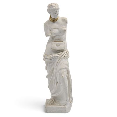 statue of a woman holding a book on a white background