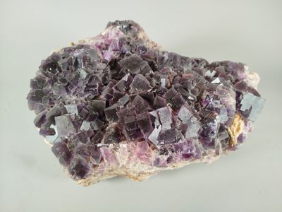 purple crystals on a white surface with a white background