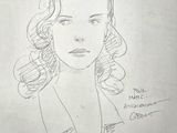 a drawing of a woman with curly hair and a jacket