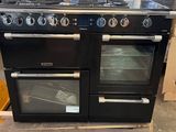 a black stove with two ovens in the middle of it