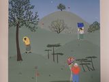 a picture of a painting of a man playing golf