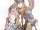 figurine of three wise men riding camels and a woman sitting on a camel