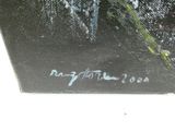 un tableau représentant un oiseau perché sur une branche d'arbre