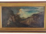 un vieux tableau représentant un homme et une femme dans un paysage