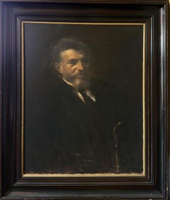 un tableau représentant un homme en costume noir et cravate