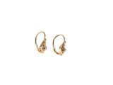 a pair of small gold hoop earrings with a skull head