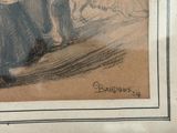 a drawing of a man and a woman walking down the street