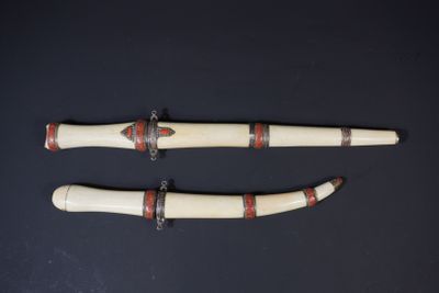 pair of ivory and coral decorated canes from the people ' s republic of china