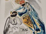 a picture of a painting of a woman holding a bouquet of flowers