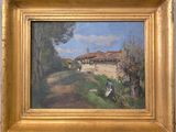 une image d'un tableau représentant une scène de ferme dans un cadre doré